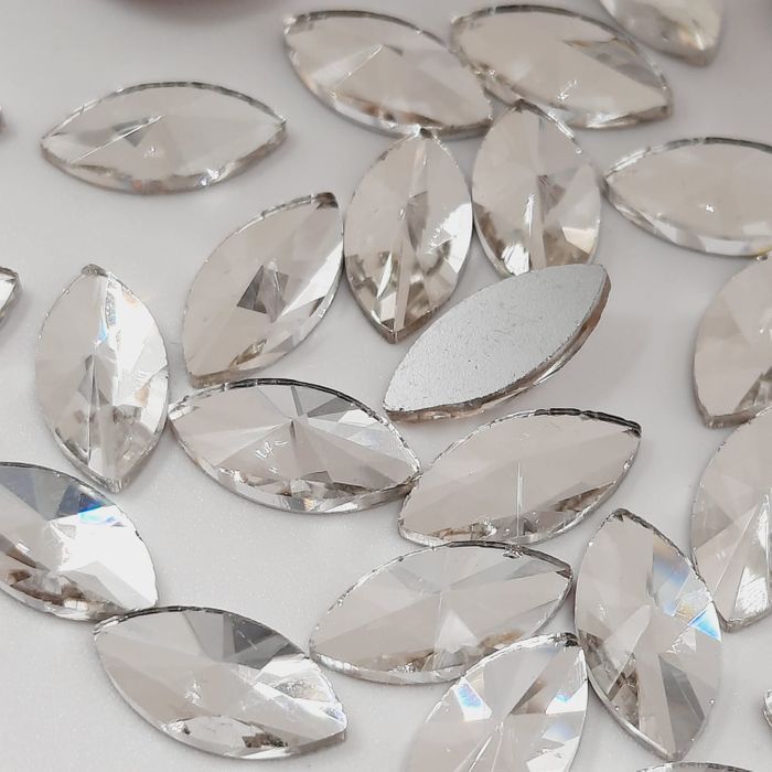 Strass Elegance Base Reta sem cola Navete Cristal - 6x12mm 50Peças