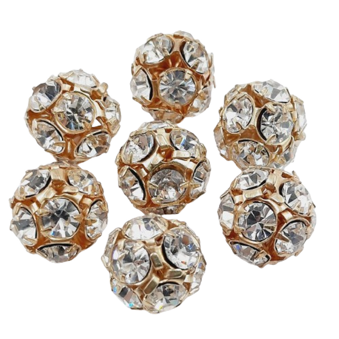 Bolinha Com Strass Base Dourada - 8mm 12 Peças