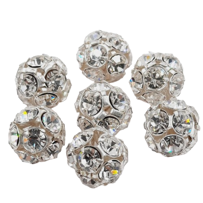 Bolinha Com Strass Base Prata - 12mm 12 Peças