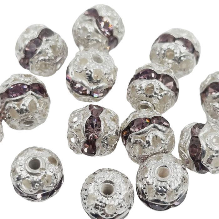 Bolinha Com Strass Lilás Base Níquel - 6mm 50 Peças