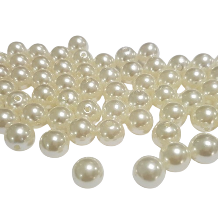 Pérola ABS Com Furo Passante Creme - 14mm 500g