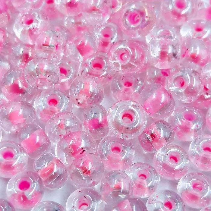Miçanga Asmara Transparente Cristal Fio Rosa P48 - 6/0(4,1mm) 25g Aprox. 300 Peças