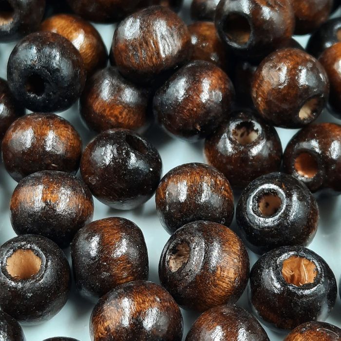 Bolinha de Madeira Marrom Escuro - 10mm 100g Aprox. 310 peças