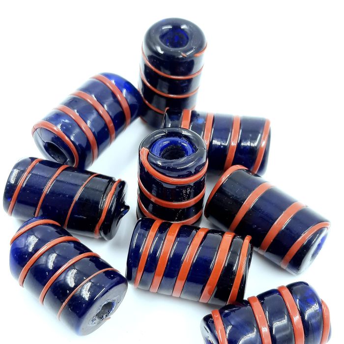 Firma Indiana Artesanal Rajada Azul com Vermelho 1914 - 12x20mm 1 Peça