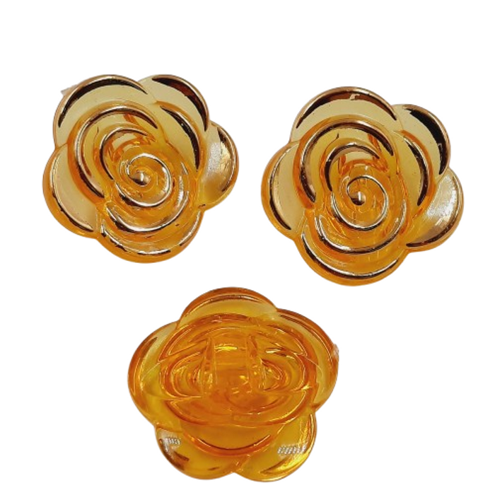 Flor Com Furo Passante Amarelo Transparente com Dourado - 30mm 100 Peças