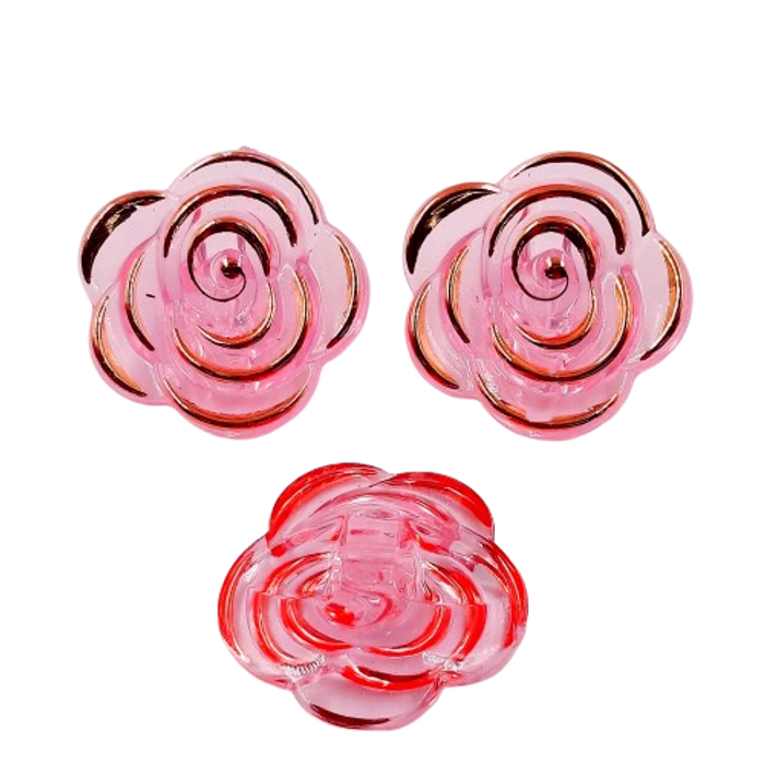Flor Com Furo Passante  Rosa Transparente com Dourado - 30mm 100 Peças