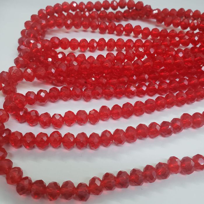 Fio de Cristal Achatado Transparente Vermelho - 8mm 1 Fio Aprox. 60Peças