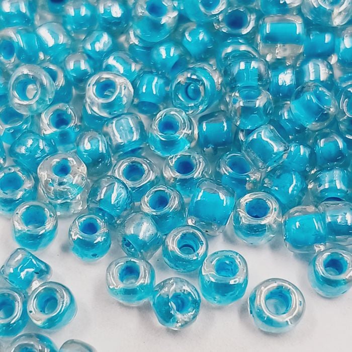 500g Miçanga 6/0 Abrama Transparente Cristal Fio Azul