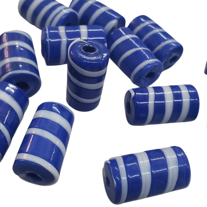 Firma Indiana Artesanal Rajada Azul Com Branco - 12x20mm 40Peças
