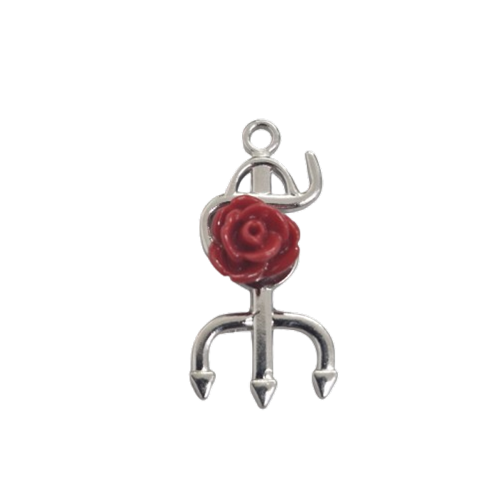 Pingente Tridente Níquel com flor vermelha - 29mm 1Peça