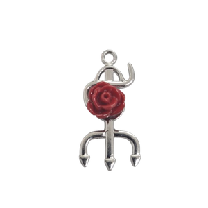 Pingente Tridente Níquel com flor vermelha - 29mm 50Peças