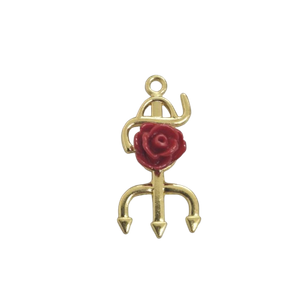 Pingente Tridente Dourado com flor vermelha - 29mm 1Peça