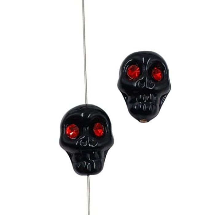 50 Peças Entremeio Caveira Preta Com Strass Vermelho - 18x14mm