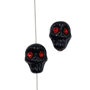 50 Peças Entremeio Caveira Preta Com Strass Vermelho - 18x14mm