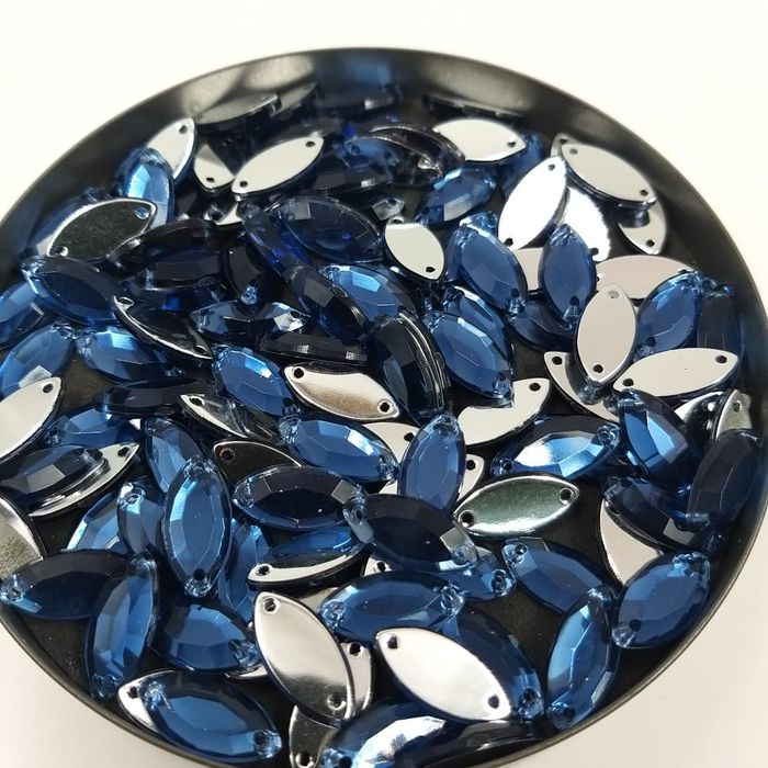 Strass Acrilico Premium para costura Navete 2 Furos Montana - 7x15 50 Peças