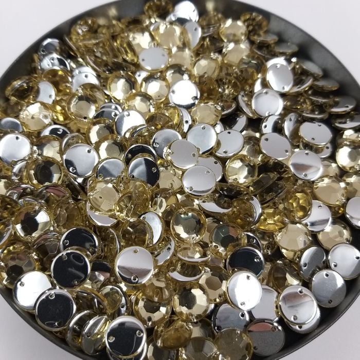 Strass Acrilico Premium para costura Redondo 2 Furos Topazio - 8mm 50 Peças