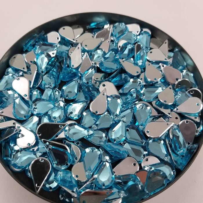Strass Acrilico Premium para costura Gota 2 Furos Aqua - 8x13 50 Peças