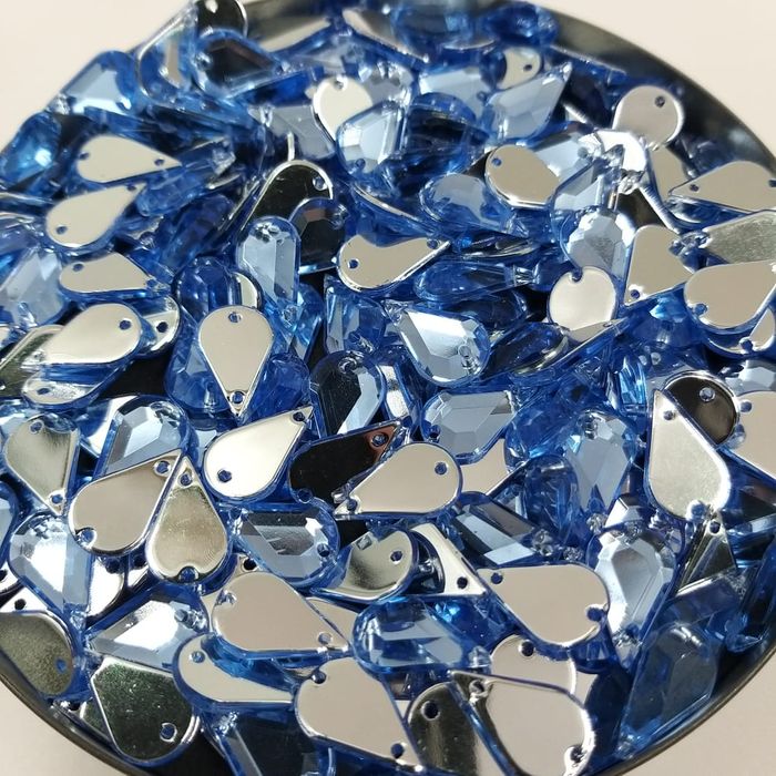 Strass Acrilico Premium para costura Gota 2 Furos Safira - 8x13 50 Peças