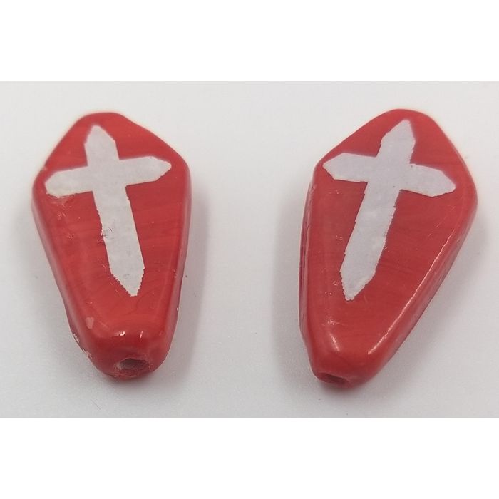 Entremeio Artesanal Caixão Vermelho com Branco - 28x16mm - 02 Peças