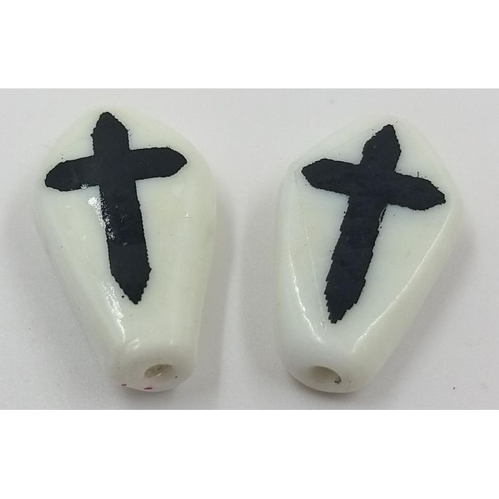 Entremeio Artesanal Caixão Branco com Preto - 28x16mm - 02 Peças