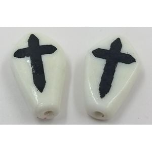 Entremeio Artesanal Caixão Branco com Preto - 28x16mm - 02 Peças
