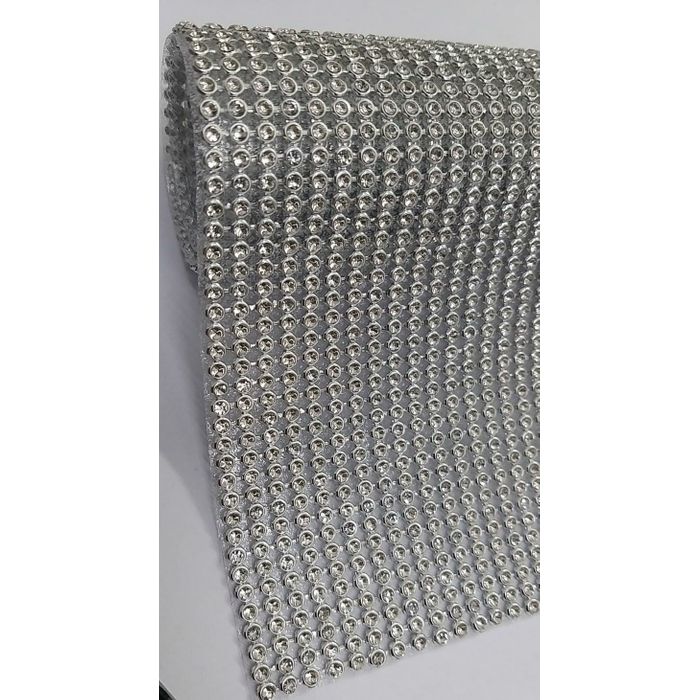 Manta De Strass Cristal Aurora boreal Base Prata - 20x45cm 1 Peça