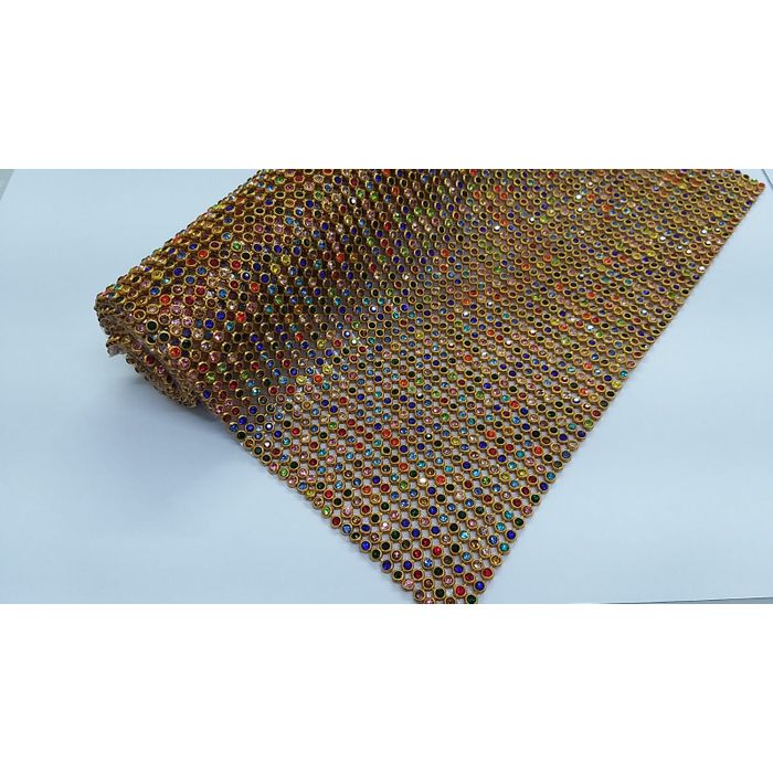 Manta De Strass Colorida Base Dourada - 20x45cm 1 Peça