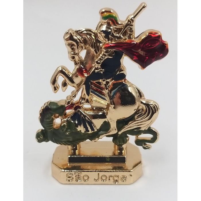 Estatua Imagem São Jorge Cavalo Metal Dourado Proteção - 1 Unidade
