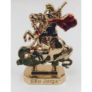 Estatua Imagem São Jorge Cavalo Metal Dourado Proteção - 1 Unidade