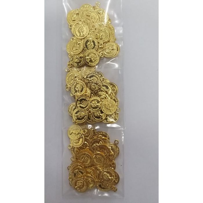 Pingente Moedas 10mm Dourada - 50 Peças 