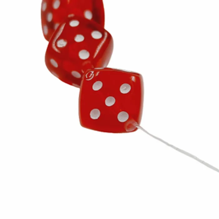 Entremeio Dado com furo passante Transparente Vermelho - 12mm 500g