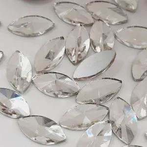 Strass Elegance Base Reta sem cola Navete Cristal - 6x12mm 20Peças