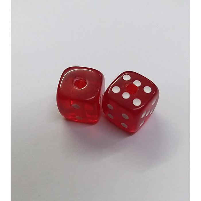 Entremeio Dado com furo passante Transparente Vermelho - 12mm - 02 Peças