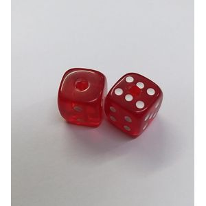 Entremeio Dado com furo passante Transparente Vermelho - 12mm - 02 Peças