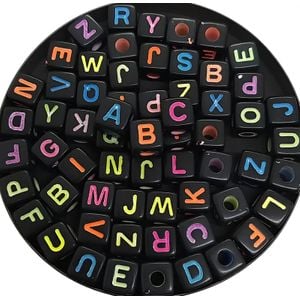 Miçanga Letrinha Quadrada Preto com Neon -  6mm 25g