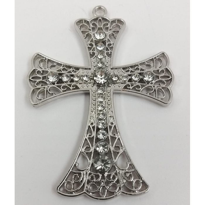 Pingente Cruz Metal com Strass - 8x6cm  01 Peça