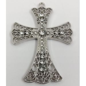 Pingente Cruz Metal com Strass - 8x6cm  01 Peça