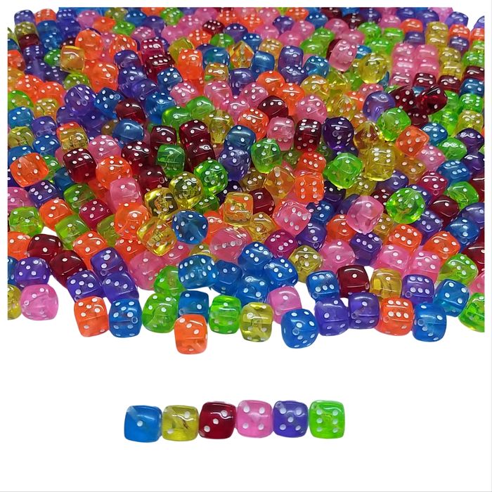 Entremeio Dado com Furo Passante Transparente Colorido - 8mm 25g Aprox. 55 Peças