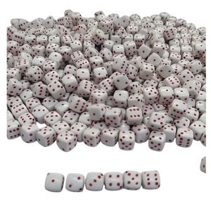 Entremeio Dado com Furo Passante Fosco Branco com Vermelho - 8mm 25g Aprox. 50 Peças