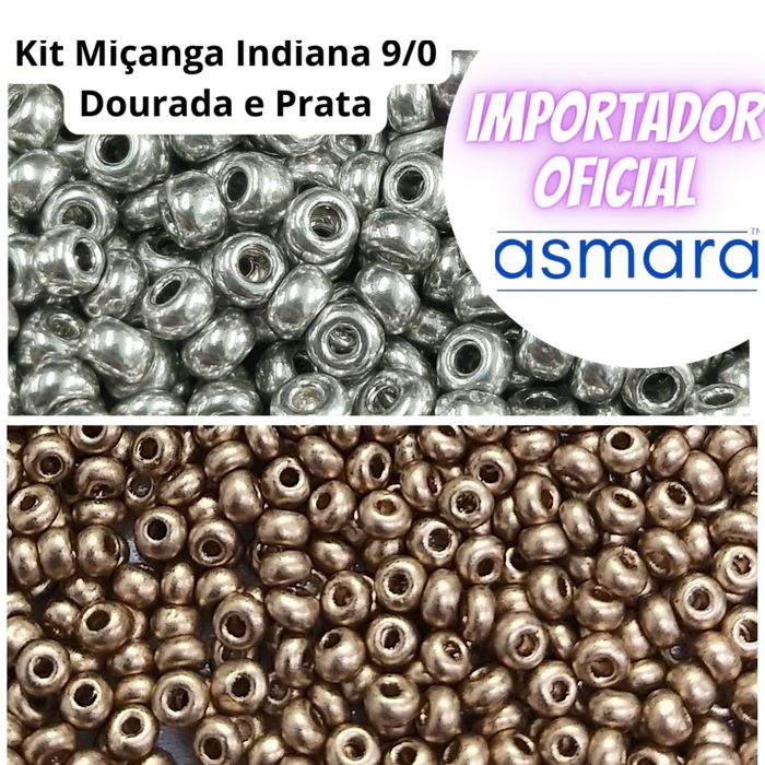 kit Miçanga Asmara Fosca Dourado e Prata - 9/0(2,6mm) 25g Aprox. 1.200 Peças cada