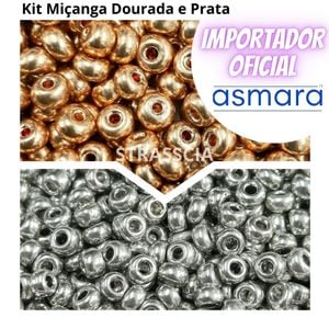 kit Miçanga Asmara Dourado  M e Prata U1 - 6/0(4,1mm) 25g Aprox. 1.200 Peças cada