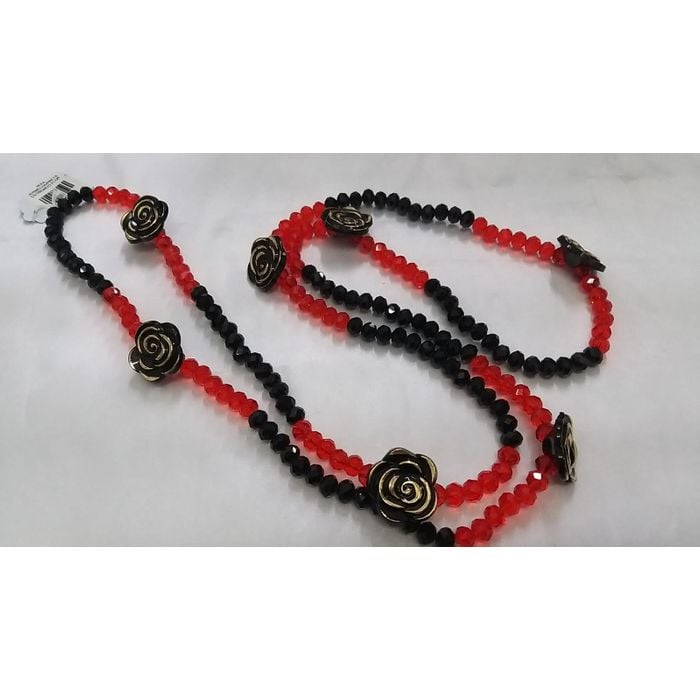 Guia Vermelho e Pretoo com Entremeio Flor 60cm - 01 Peça