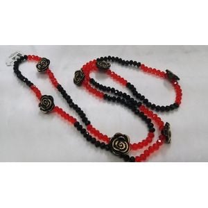 Guia Vermelho e Pretoo com Entremeio Flor 60cm - 01 Peça
