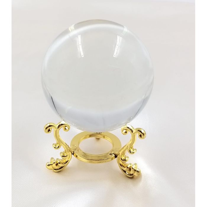 ESFERA DE VIDRO 5,5CM COM SUPORTE DOURADO