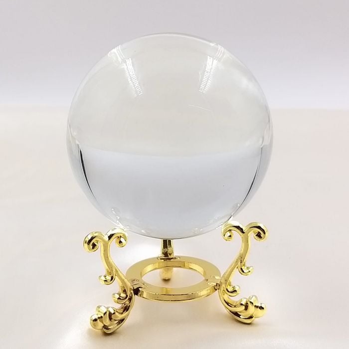 ESFERA DE VIDRO 8CM COM SUPORTE DOURADO