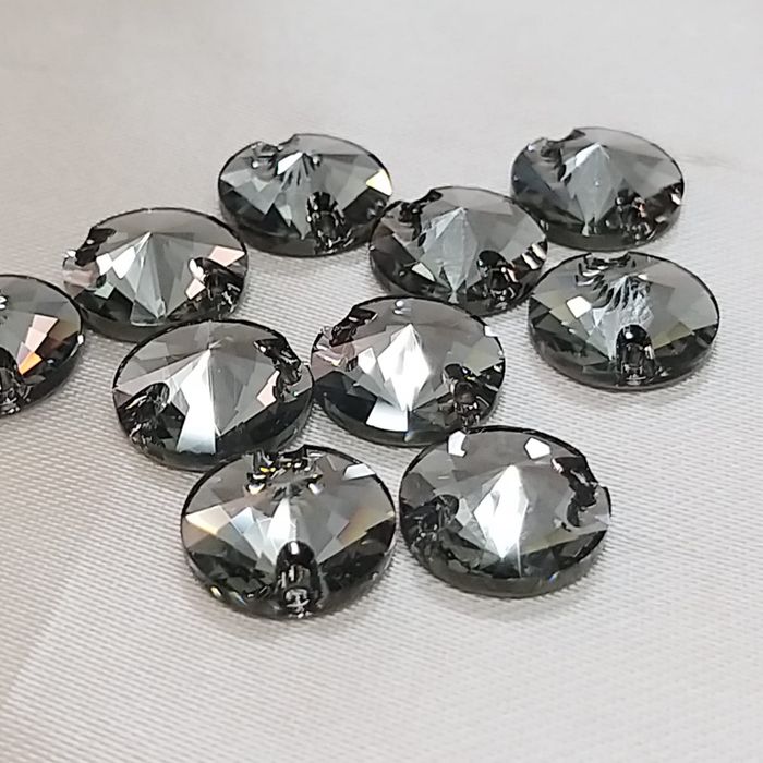 Strass Swarovski Rivoli 2 Furos Black Diamond - 12mm 72 Peças