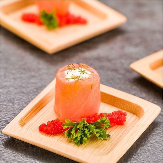 Mini Prato Em Bambu Para Aperitivo, Quadrado, 6x6cm - 100 Un
