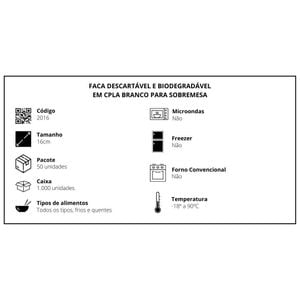 Faca Descartável, Biodegradável E Compostável Em Cpla Branco, 16cm - 50 Unidades