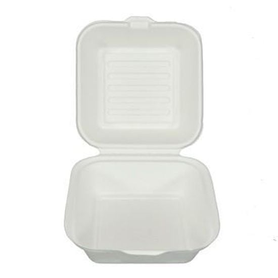 Embalagem Biodegradável Articulada Em Bagaço De Cana, 16x16cm - 125 Un
