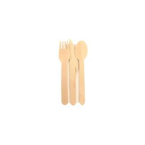 Kit Garfo, Faca, Colher De Refeição, De Madeira, Com Guardanapo, Embalado Individualmente, 16 Cm - 500 Unidades